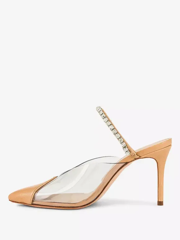 Mules à talons hauts pour femmes bout pointu strass escarpins dos nu chaussures de fête