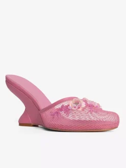 Mules compensées en maille pour femmes bout rond fleurs sans talon