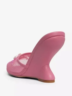 Mules compensées en maille pour femmes bout rond fleurs sans talon
