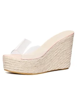 Mules compensées Sandales compensées Abricot et Transparent