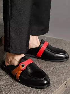 mules blanches à bout rond et boucle pantoufles sans talon