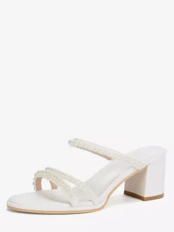 Mules de mariage blanches à bout ouvert et talons épais pour demoiselle d'honneur