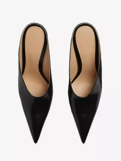 Mules noires à bout pointu pour femmes escarpins à enfiler avec talon