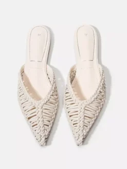 Mules plates à bout pointu pour femme sandales de plage dos nu en canne
