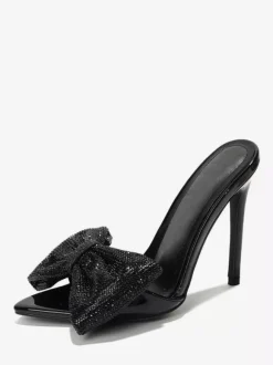 Mules à talons hauts avec strass et n艙ud bout ouvert escarpins à talons aiguilles et dos nu