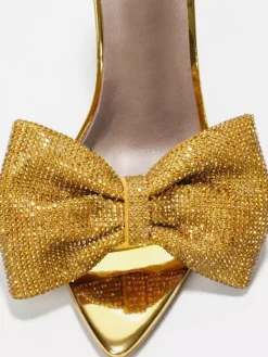 Mules à talons hauts avec strass et n艙ud bout ouvert escarpins à talons aiguilles et dos nu
