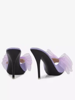 Mules à talons hauts blanches à bout ouvert et n艙ud escarpins dos nu pour femmes