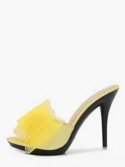 Mules à talons hauts blanches à bout ouvert et n艙ud escarpins dos nu pour femmes