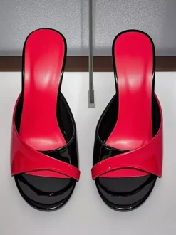 Mules à talons hauts pour femmes sandales à bout ouvert et à talons aiguilles style patchwork