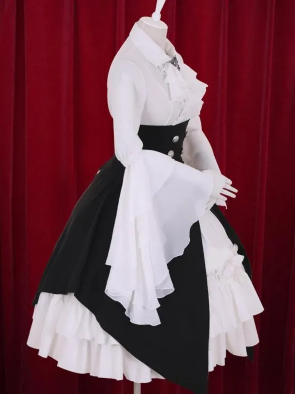 Multicolor Lolita Robe Classique boutons Manches Longues Déguisements Halloween