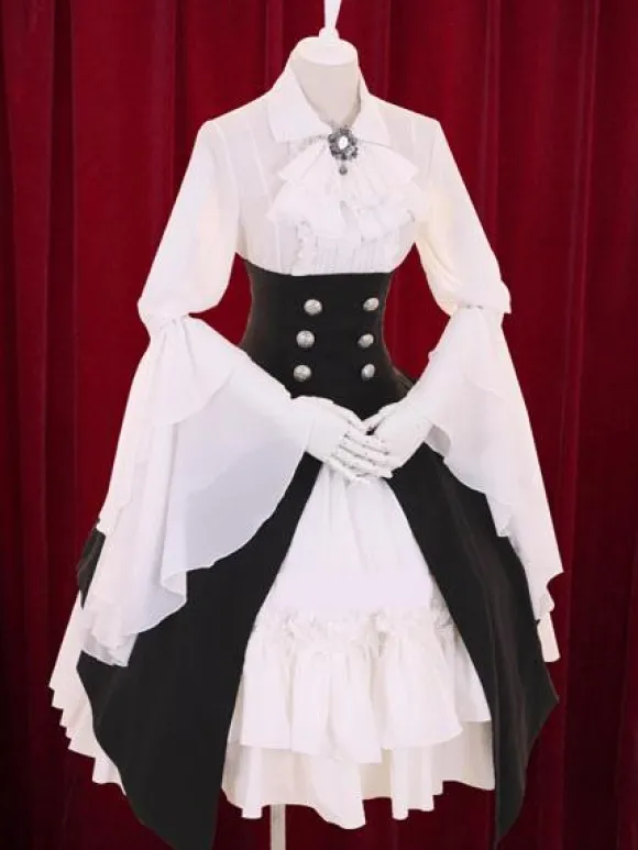 Multicolor Lolita Robe Classique boutons Manches Longues Déguisements Halloween