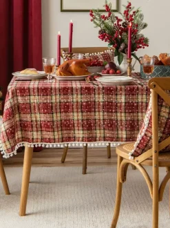 Nappe Costumes de vacances de Noël à carreaux polyester de Noël rouge