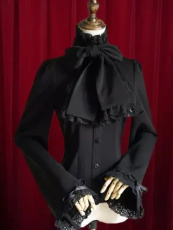 Noir Lolita Blouse Bow Slim Fit coton chemisier pour femmes Déguisements Halloween