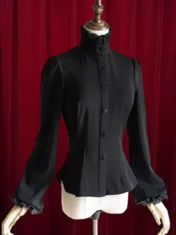 Noir Lolita Blouse Bow Slim Fit coton chemisier pour femmes Déguisements Halloween