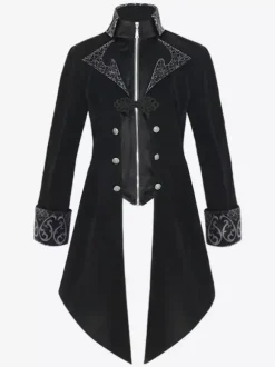Noir Vintage Top Vintage Boutons Manches Longues Polyester Polyester Pardessus Rétro Costumes Pour Homme Bourgogne