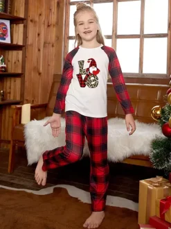 Noël Famille Pyjama Enfant Adulte Motif de Noël Top Pantalon 2 Pièces Cadeau Noël