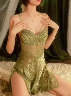 Nuisette en dentelle rose à imprimé floral armatures sexy avec coussinets