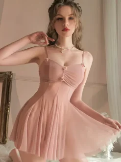 Nuisette en tulle rose foncé nuisette gainante robe de nuit
