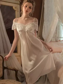Nuisette longue de mariée en dentelle blanche dos nu lingerie sexy