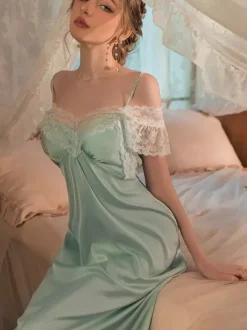 Nuisette longue de mariée en dentelle blanche dos nu lingerie sexy