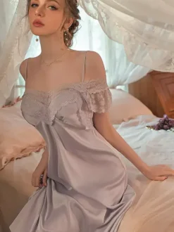 Nuisette longue de mariée en dentelle blanche dos nu lingerie sexy