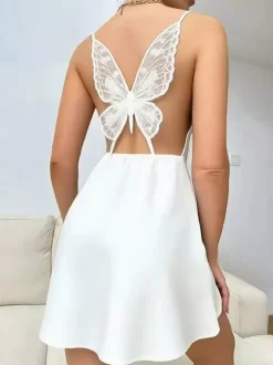 Nuisette sexy Babydoll en soie noire effet papillon