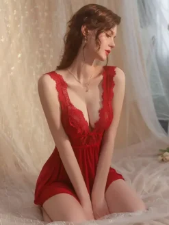 Nuisette sexy en dentelle noire dos nu et tulle style babydoll lingerie femme