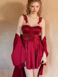 Nuisette de mariée en dentelle blanche dos nu en satin et satin lingerie femme