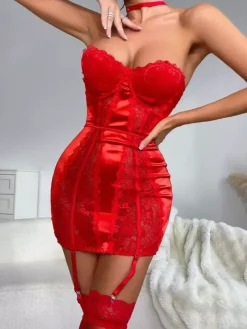 Nuisettes Lingerie Babydoll Pour Femme Rouge Polyester Sexy