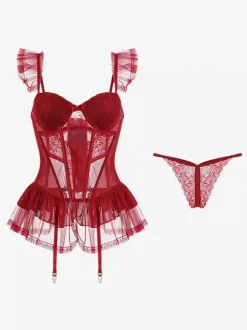 Nuisettes Lingerie Sexy Bordeaux Dentelle Soutiens-Gorge Femmes Sous-Vêtement Sexy Lingerie