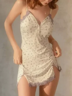 Nuisettes Lingerie Femme Dentelle Noire Polyester Trapèze Vêtements de Nuit Sexy