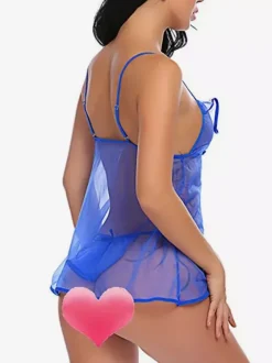 Nuisettes Lingerie Femme Noir Plissé Transparent Mousseline Pyjama Sexy