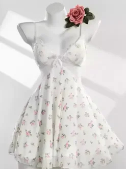 Nuisettes Lingerie Pour Femme Dentelle Blanche Imprimé Floral Polyester Pyjama Sexy