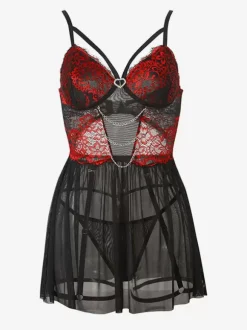 Nuisettes sexy en dentelle semi-transparentes rouges pour tous les jours
