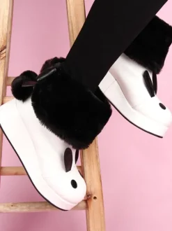 Oreille de lapin bottes Lolita blanc rayé Kawaii Lolita bottes d鈥檋iver en deux tons Déguisements Halloween