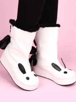 Oreille de lapin bottes Lolita blanc rayé Kawaii Lolita bottes d鈥檋iver en deux tons Déguisements Halloween