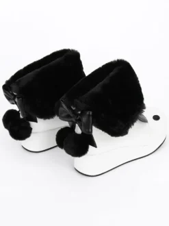 Oreille de lapin bottes Lolita blanc rayé Kawaii Lolita bottes d鈥檋iver en deux tons Déguisements Halloween