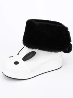 Oreille de lapin bottes Lolita blanc rayé Kawaii Lolita bottes d鈥檋iver en deux tons Déguisements Halloween