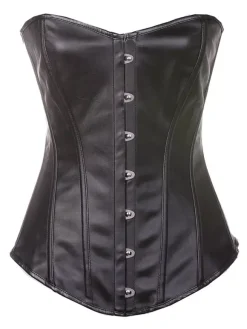 Overbust noir Corset avant acier Busk Synthétique cuir taille formation Corset avec String