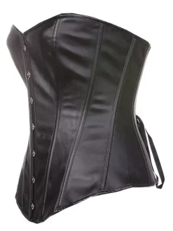 Overbust noir Corset avant acier Busk Synthétique cuir taille formation Corset avec String