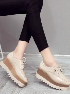 Oxfords élégants bout rond Synthétique cuir avant en dentelle Synthétique caoutchouc bout rond Oxfords chaussures