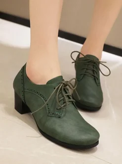 Oxfords marron femmes bout rond lacées chaussures oxford talon bloc