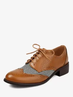 Oxfords en cuir PU à bout rond et talon chiot pour femmes chaussures vintage à lacet