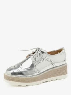 Oxfords noirs femmes bout carré en cuir Synthétique à lacets chaussures décontractées à plateforme