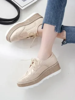 Oxfords noirs femmes bout carré en cuir Synthétique à lacets chaussures décontractées à plateforme