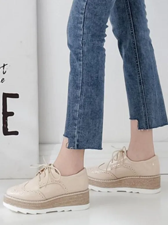 Oxfords noirs femmes bout carré en cuir Synthétique à lacets chaussures décontractées à plateforme