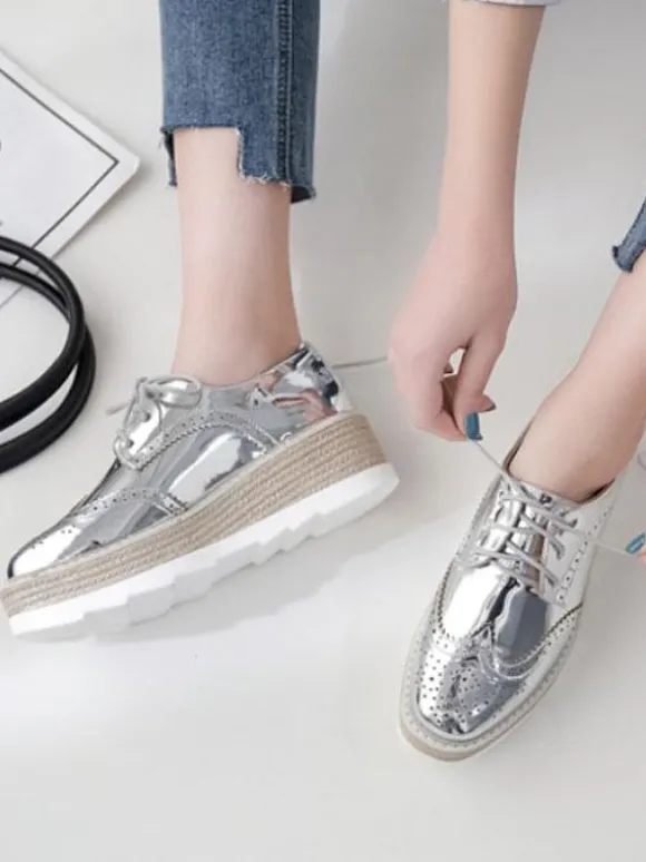 Oxfords noirs femmes bout carré en cuir Synthétique à lacets chaussures décontractées à plateforme