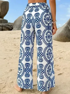 Pantalon bleu taille haute