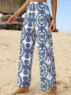 Pantalon bleu taille haute