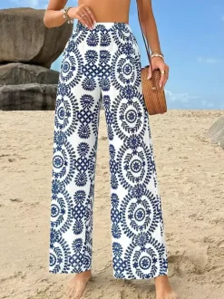 Pantalon bleu taille haute